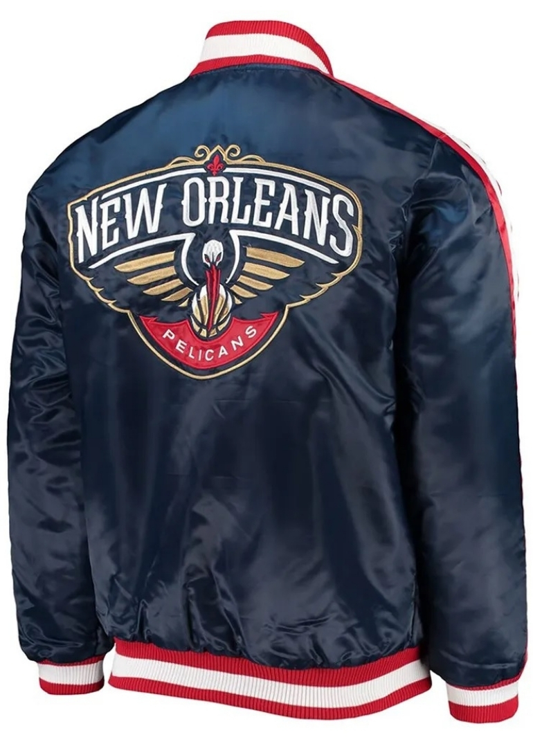 Navy The Offensive New Orleans Pelicans Satin Jacket 2 Navy The Offensive New Orleans Pelicans Jacket