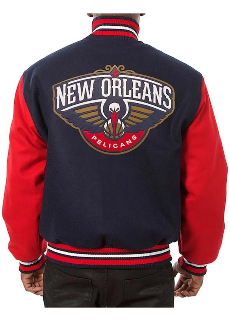 Navy and Red New Orleans Pelicans Varsity Jacket 2 Navy and Red New Orleans Pelicans Jacket