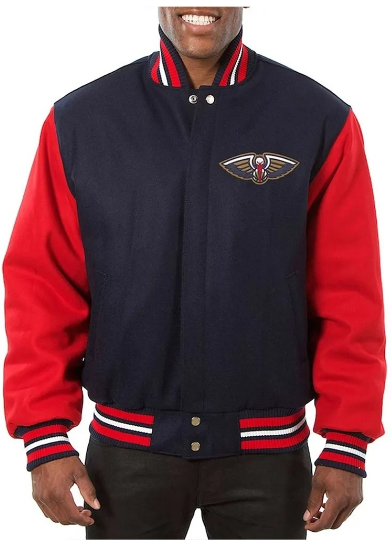 Navy and Red New Orleans Pelicans Varsity Jacket 1 Navy and Red New Orleans Pelicans Varsity Jacket