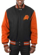 Phoenix Suns Domestic Two-Tone Varsity Black Orange Wool Jacket