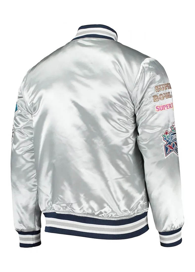 Dallas Cowboys Silver Satin Jacket 2 Dallas Cowboys Silver Satin Jacket