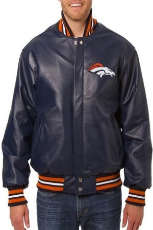 Varsity Denver Broncos Navy Blue Leather Jacket