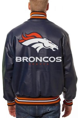 Varsity Denver Broncos Navy Blue Leather Jacket