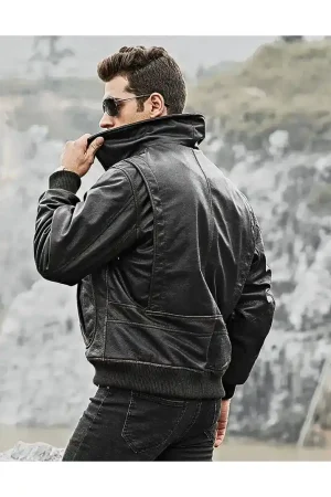 Aviator A2 Mens Black Leather Bomber Jacket