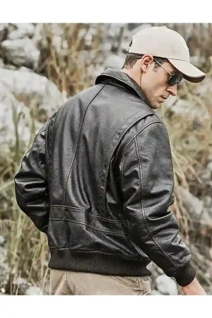 Aviator A2 Mens Black Leather Bomber Jacket