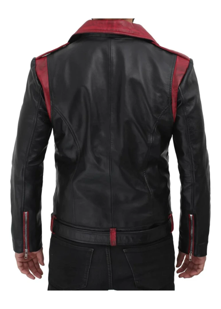 Burgundy And Black Leather Biker Jacket Mens 2 black-and-red-mens-leather-jacket