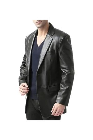 Black Mens Leather Blazer Jacket