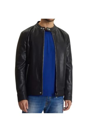 Black Leather Cafe Racer Biker Jacket Mens