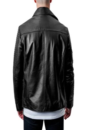 Black Snakeskin Textured Leather Jacket For Mens