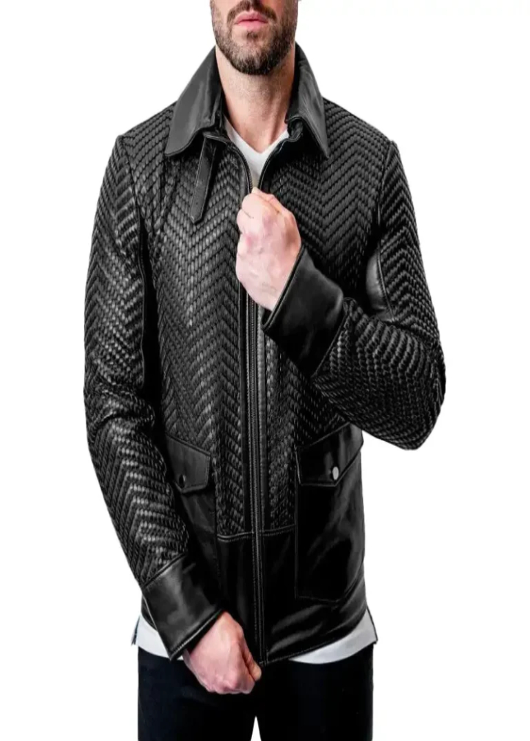 Black Snakeskin Textured Leather Jacket For Mens 1 black-snakeskin-leather-jacket-front-close-768x768