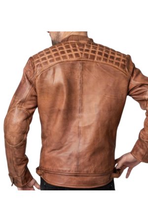 Brown Distressed Leather Motorcycle Jacket Mens