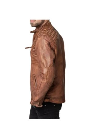 Brown Distressed Leather Motorcycle Jacket Mens