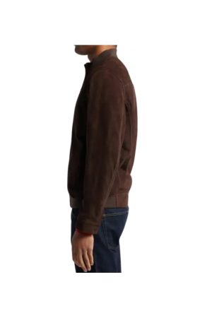Dark Brown Suede Bomber Jacket Mens
