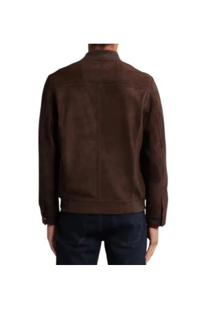 Dark Brown Suede Bomber Jacket Mens