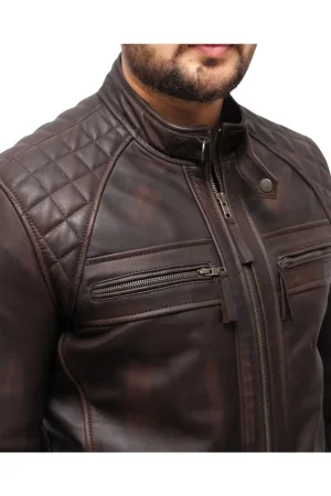 Distressed Brown Cafe Racer Leather Jacket