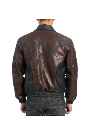 Leather Black And Brown Bomber Jacket Mens