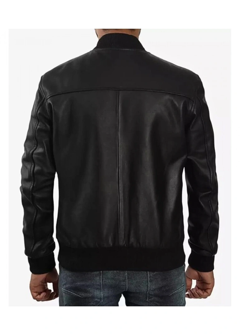 Black Bomber Leather Jacket Mens 2 letterman-black-leather-bomber-jacket