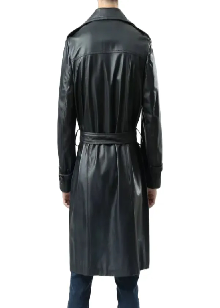 Black Double Breasted Trench Coat Mens 2 long-black-leather-trench