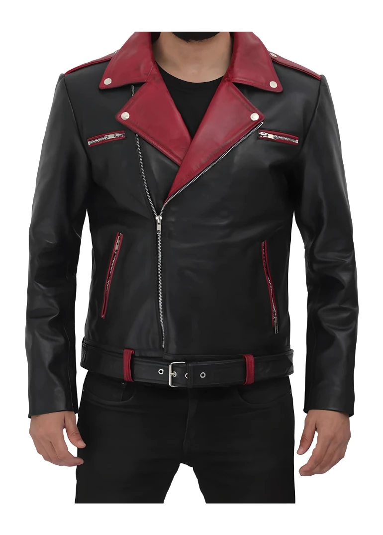 Burgundy And Black Leather Biker Jacket Mens 1 mens-black-and-red-leather-jacket