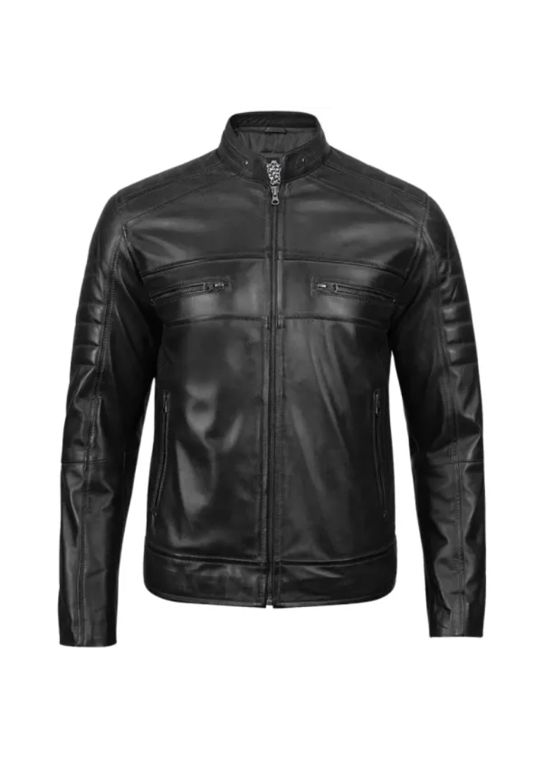 Men’s Black Leather Cafe Racer Biker Jacket 1 mens-black-leather-cafe-racer-jacket