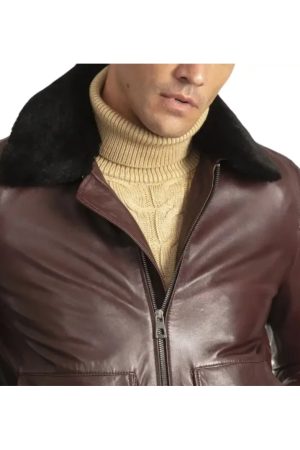 Leather Maroon Bomber Jacket Mens