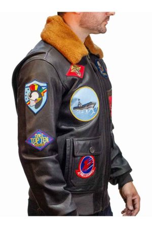 Top Gun Dark Brown Leather Aviator Jacket