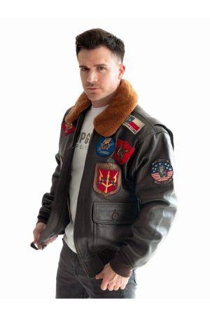 Top Gun Chocolate Brown Ma-1 Nylon Bomber Aviator Jacket