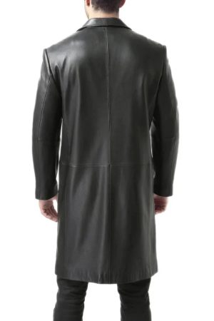 Men's Full Length Black Leather Trench Coat