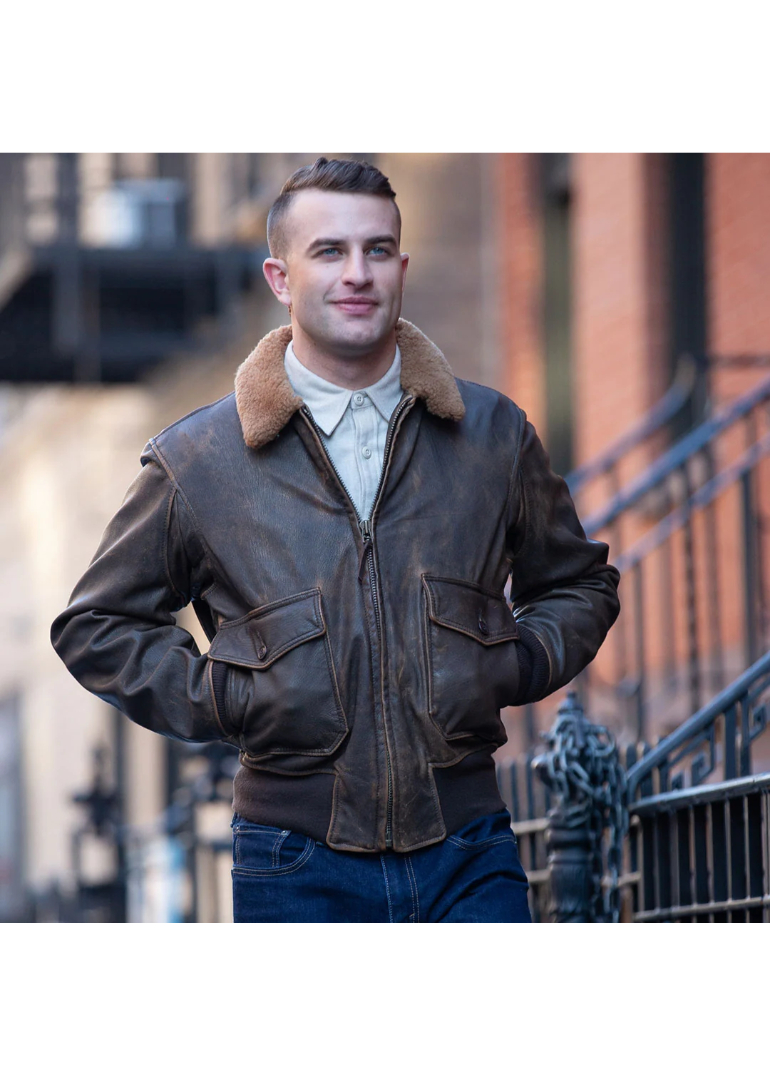 Brown Distressed Leather Bomber Jacket For Mens 3 z21p007-avenger