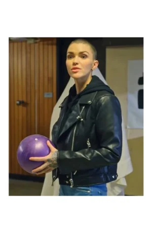 1UP Ruby Rose Biker Black Leather Jacket