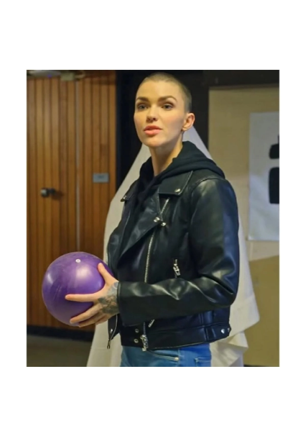 1UP Ruby Rose Biker Black Leather Jacket 2 1UP Ruby Rose Biker Black Leather Jacket - Image 2