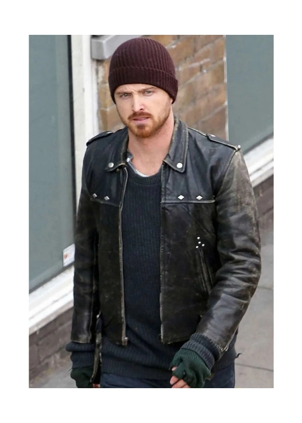 A Long Way Down Aaron Paul Biker Leather Jacket 2 A Long Way Down Aaron Paul Biker Leather Jacket - Image 2