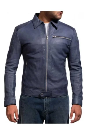 Aaron Paul Need For Speed Blue Leather Jacket