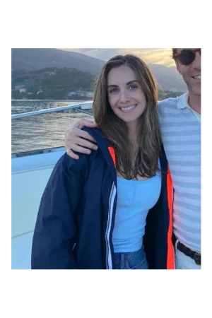 Alison Brie Spin Me Round Blue Cotton Jacket