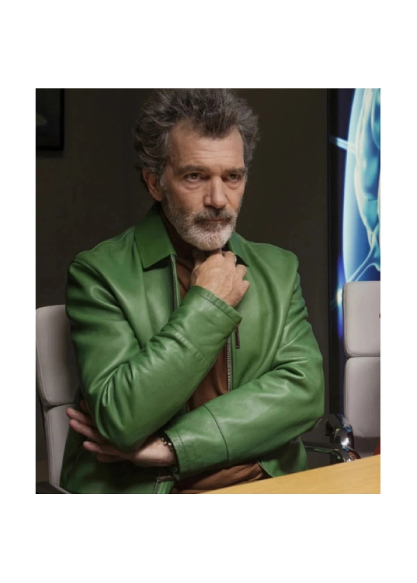 Antonio Banderas Pain & Glory Green Leather Jacket 1 Antonio Banderas Pain & Glory Green Leather Jacket