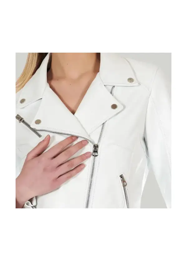 Asymmetrical White Leather Biker Jacket Womens 2 Asymmetrical White Leather Biker Jacket Womens - Image 2