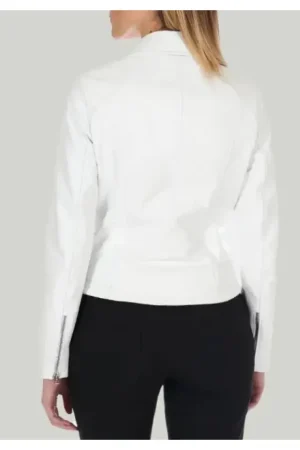 Asymmetrical White Leather Biker Jacket Womens