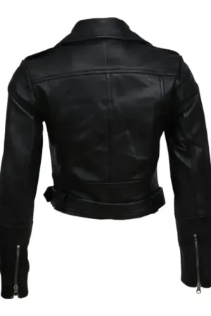 Biker Black Cropped Leather Jacket Womens