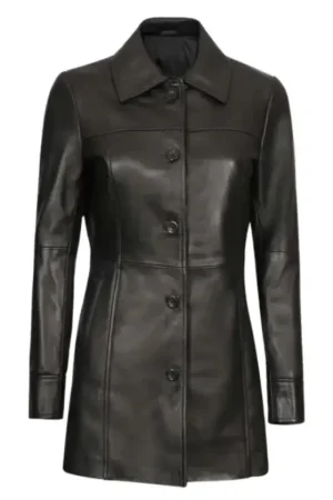 Black 3/4 Length Leather Coat Womens
