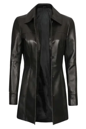 Black 3/4 Length Leather Coat Womens