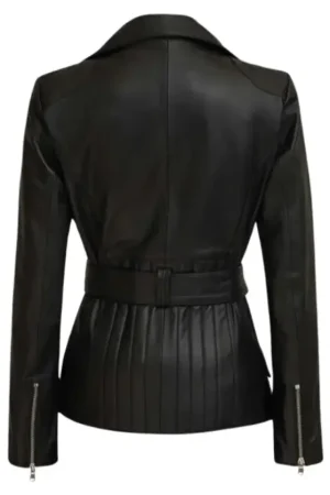 Black Belted Asymmetrical Leather Jacket Womens