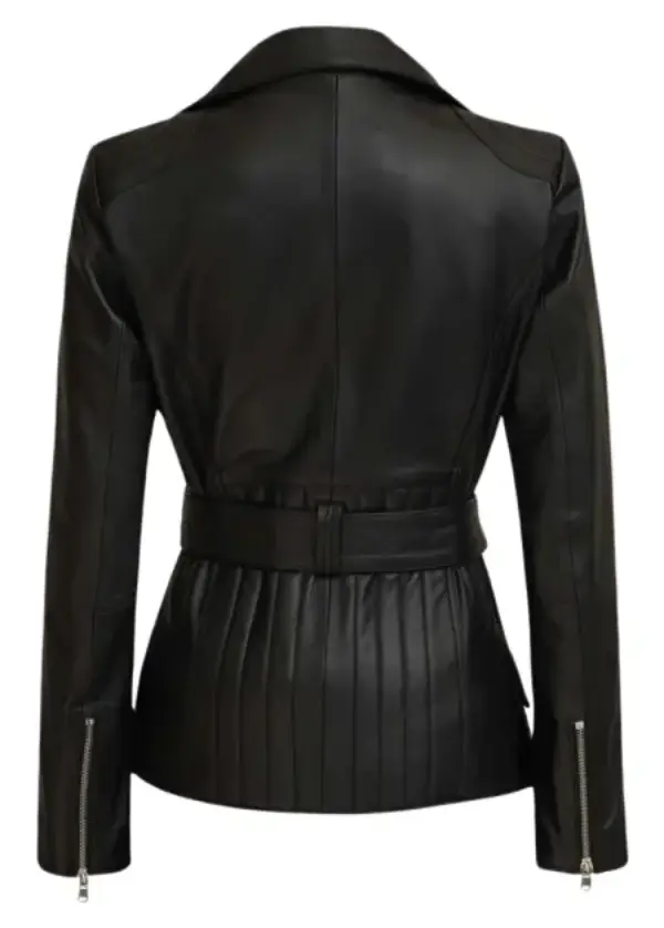 Black Belted Asymmetrical Leather Jacket Womens 3 Black Belted Asymmetrical Leather Jacket Womens - Image 3