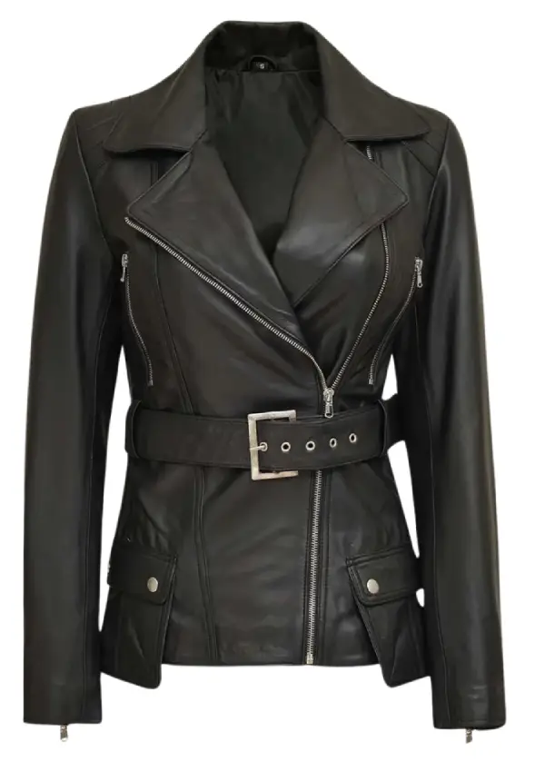 Black Belted Asymmetrical Leather Jacket Womens 1 Black Belted Asymmetrical Leather Jacket Womens