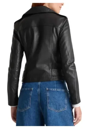 Black Biker Cropped Leather Jacket Womens