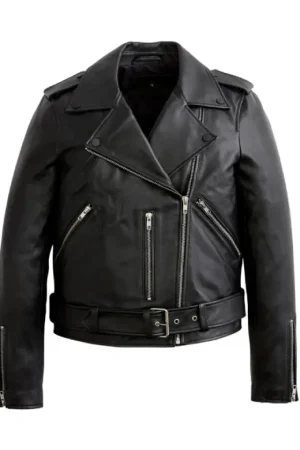 Black Biker Cropped Leather Jacket Womens