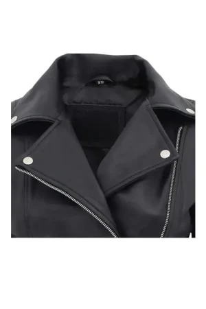 Black Biker Leather Quilted Jacket Womens