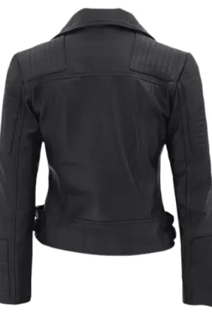 Black Biker Leather Quilted Jacket Womens