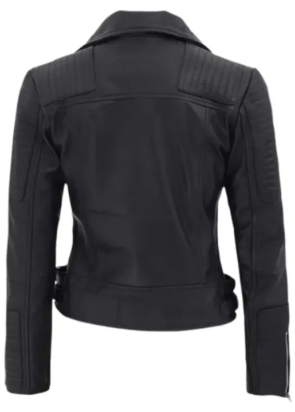 Black Biker Leather Quilted Jacket Womens 3 Black Biker Leather Quilted Jacket Womens - Image 3