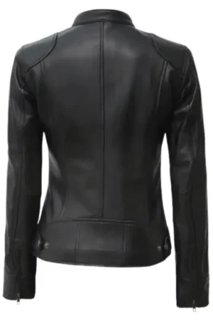 Black Cafe Racer Leather Jacket Womens