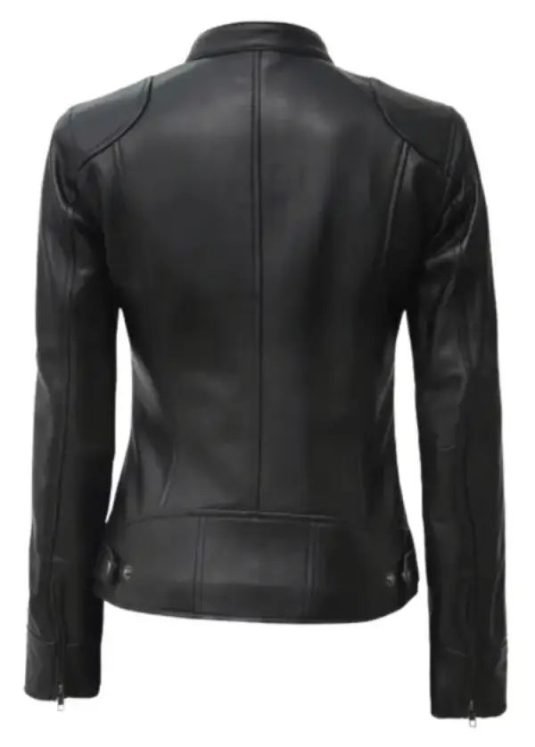Black Cafe Racer Leather Jacket Womens 3 Black Cafe Racer Leather Jacket Womens - Image 3